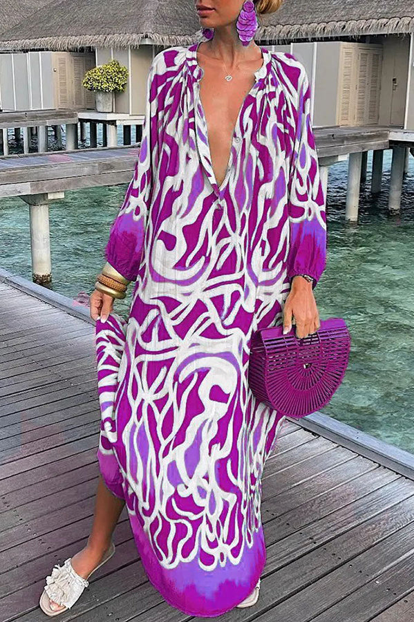 Levoire | Robe Chemise À Imprimé Abstrait Avec Patte De Boutonnage Lila
