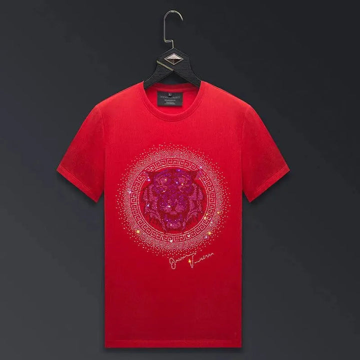 Levoire | T-shirt homme avec tête de tigre et strass Rot