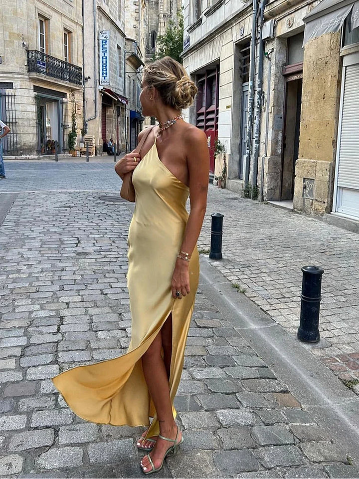 Levoire | Robe satin fendue élégante Jaune