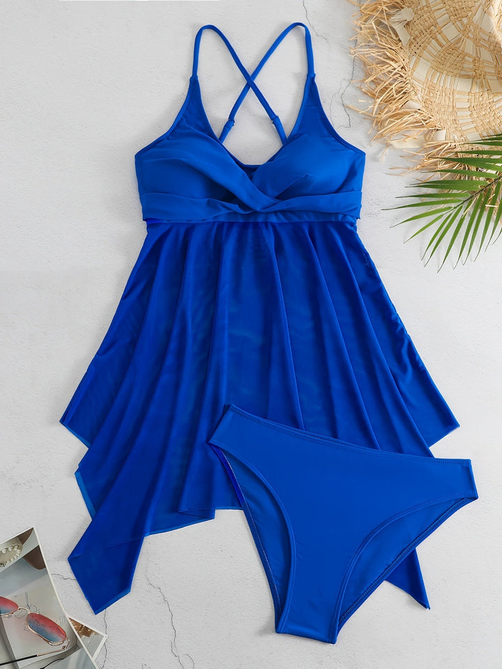 Levoire | Bikini En Maille À Croisillons Avec Jupe Pour Femmes Bleu roi