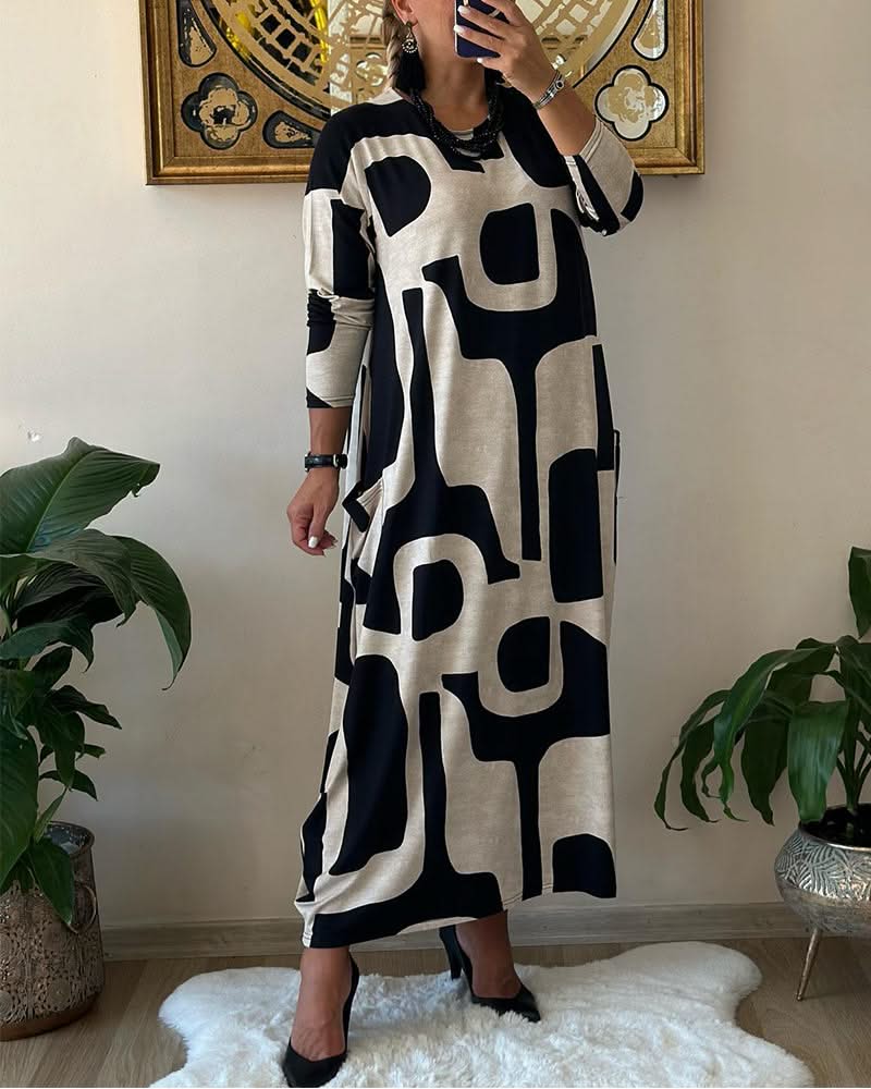 Levoire | Long Printed Dress With Long Sleeves