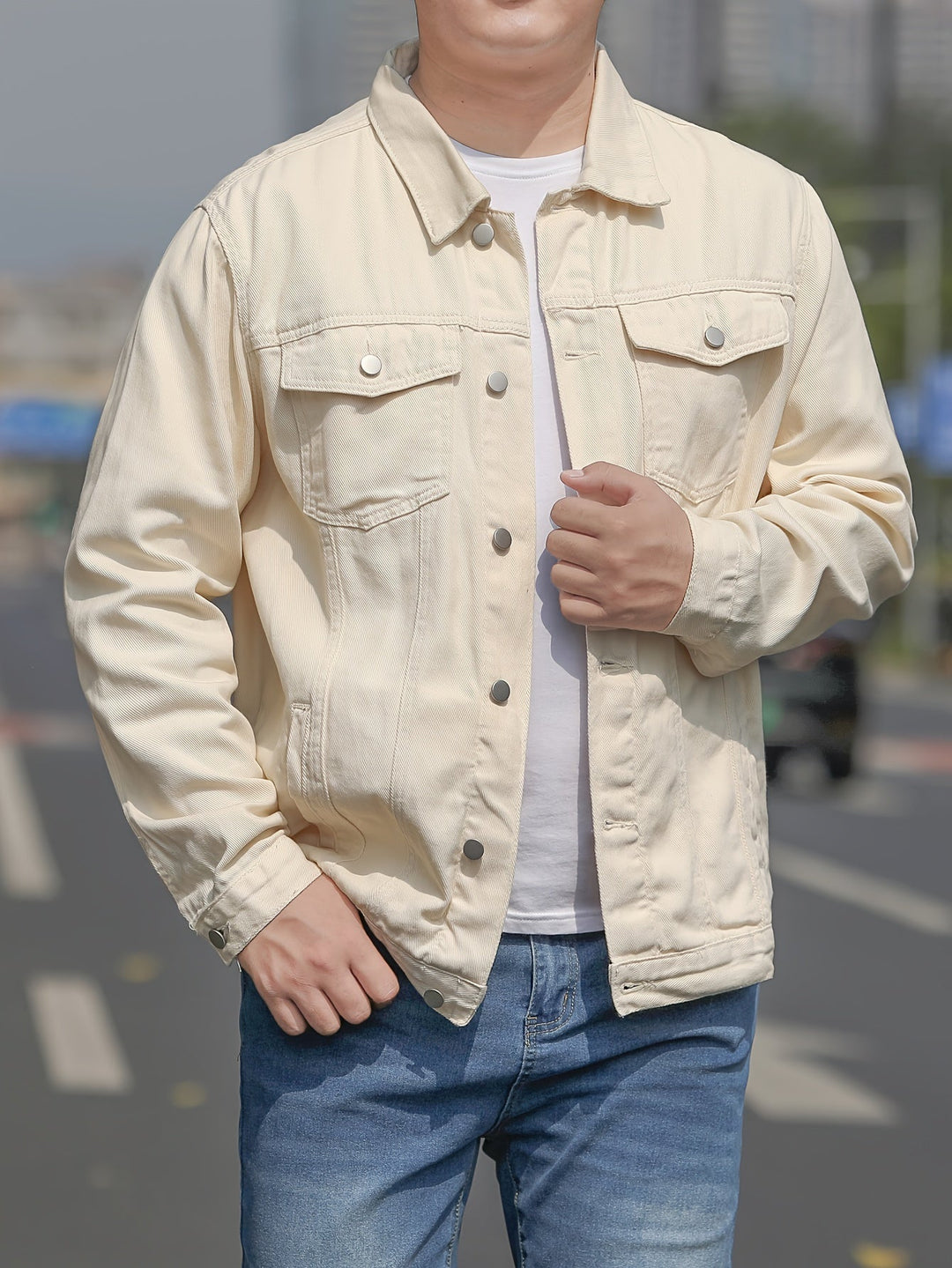 Levoire | Veste En Coton Pour Hommes Dans Un Style Denim Décontracté Beige