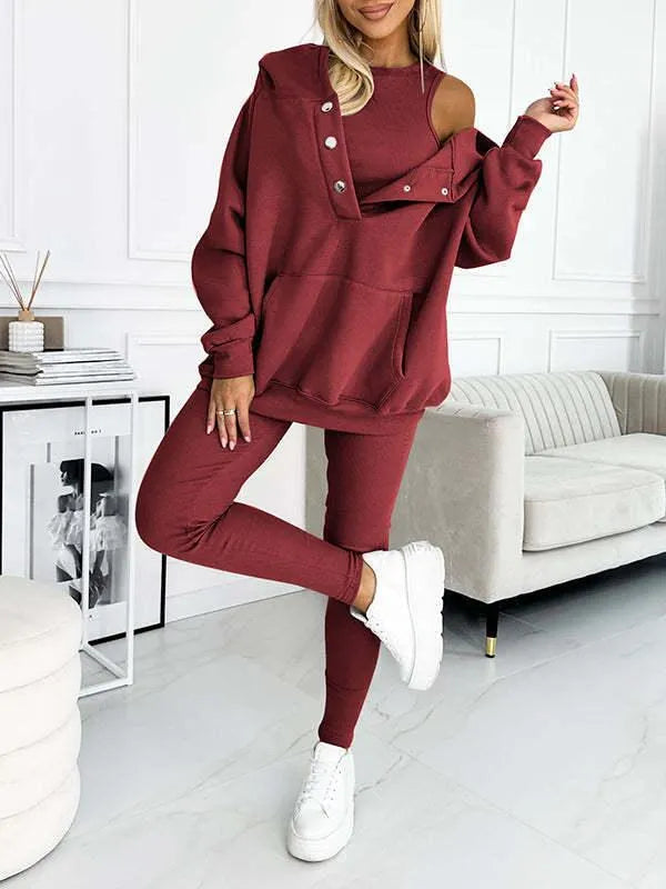 Levoire | Accessoires féminins avec sweat et pantalons Série 3 pièces bordeaux