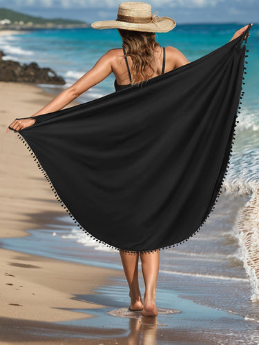 Levoire | Robe De Plage Maxi Unicolore Avec Des Décorations Pom Pom Et Décolleté En V