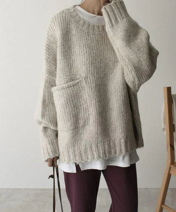Levoire | Pull Surdimensionné Avec Poche Avant Beige Et Grandes Poches Profondes Pour Femmes