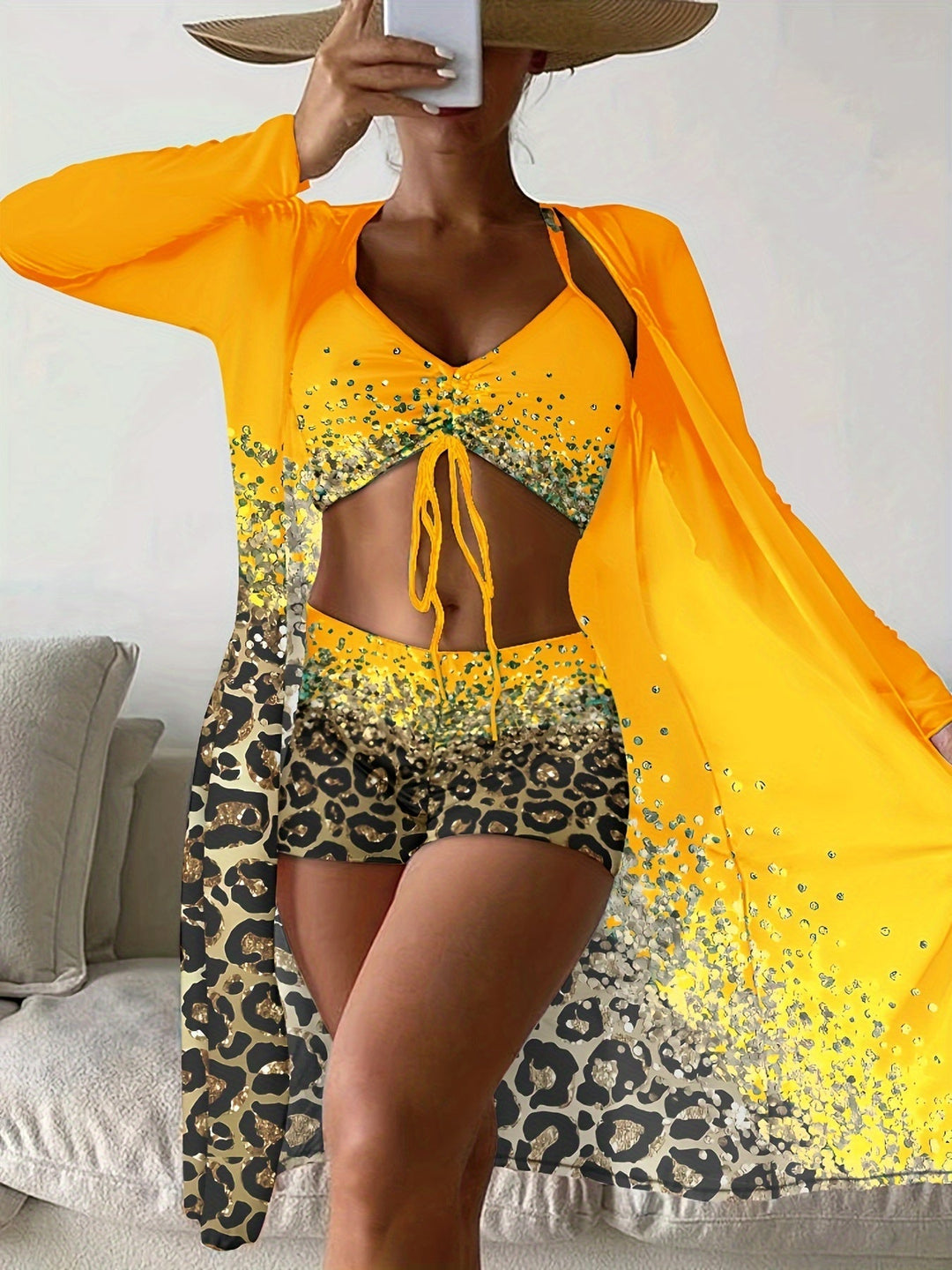 Levoire | Ensemble De Bikini Avec Motif Léopard Jaune