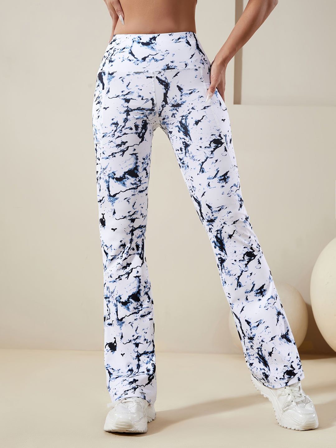 Levoire | Pantalon De Yoga Évasé À Taille Haute Tie-Dye Pour Femmes Noir et blanc