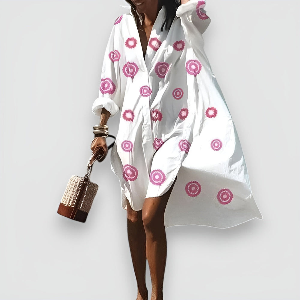 Levoire | Robe Chemise Élégante Et Polyvalente Blanc Rose