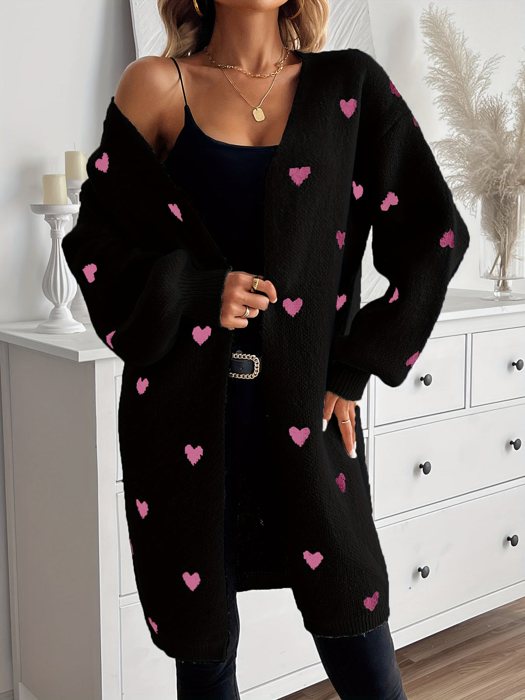 Levoire | Rennot Prestige Shirt Heart Pattern Long Cardigan Noir
