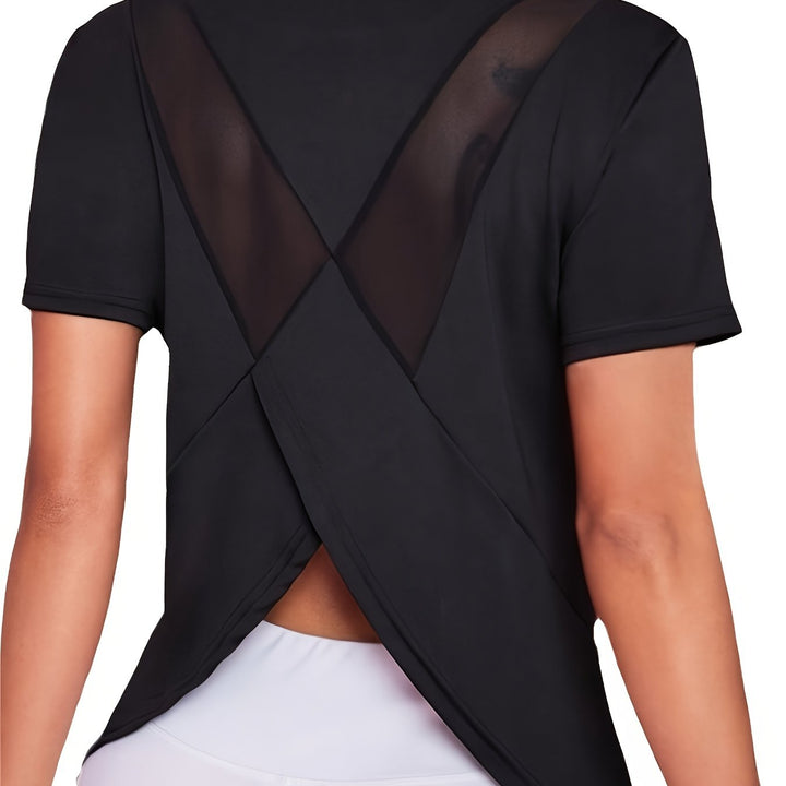 Levoire | T-Shirt De Sport Pour Femmes À Séchage Rapide Avec Manches Courtes Et Contraste En Mesh Respirant