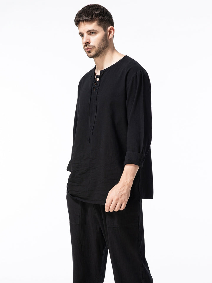 Levoire | T-Shirt Henley À Manches Longues En Mélange Coton-Lin Printemps/Automne