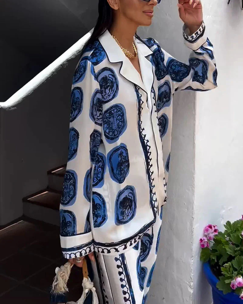 Levoire | Chemise Imprimée Avec Pantalon Large Ensemble Deux Pièces