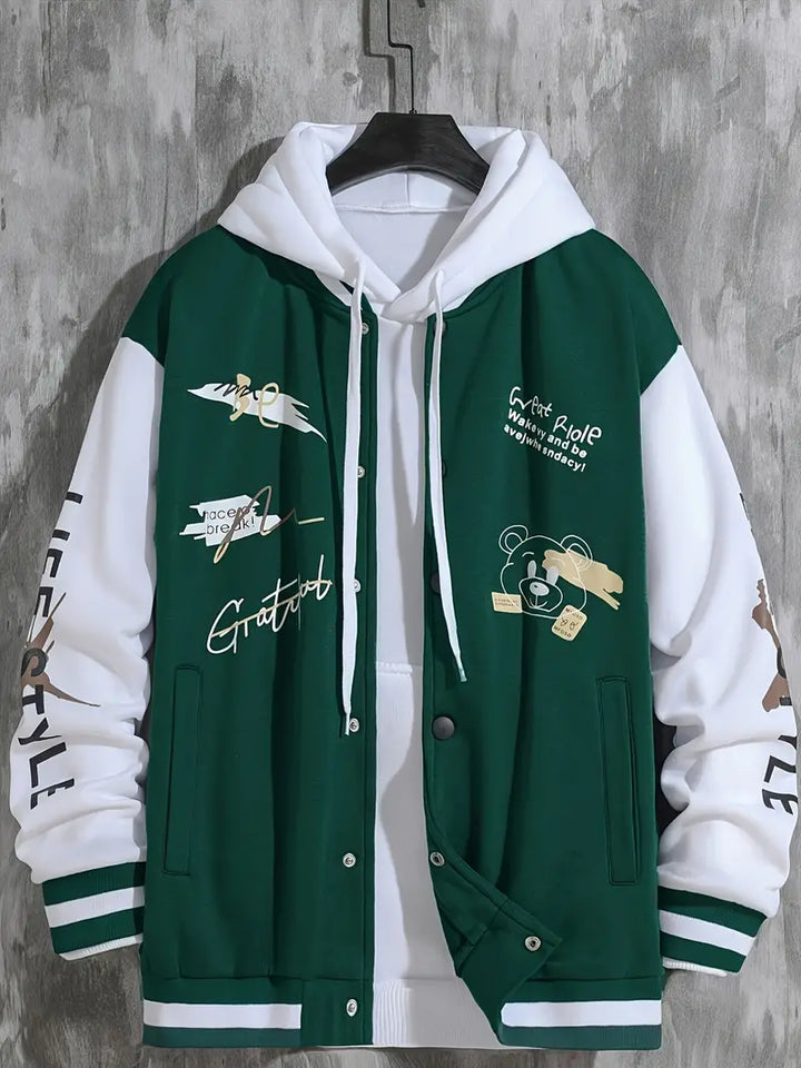 Levoire | Veste De Baseball Avec Capuche Pour Hommes Vert foncé