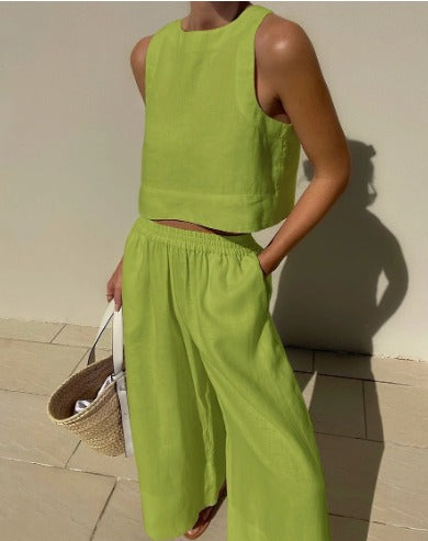Levoire | Ensemble De Crop Top Et Pantalon Deux Pièces Vert