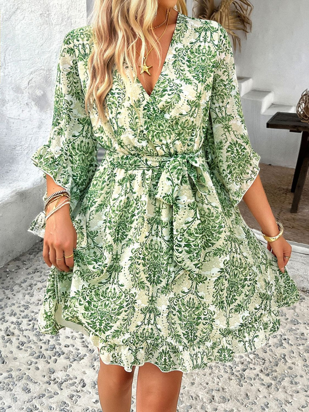 Levoire | Robe Mini Imprimée À Enveloppé Femme Manches 3/4