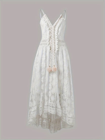 Levoire | Robe Maxi Boho D'Été Avec Bretelles Spaghetti Et Décolleté En V