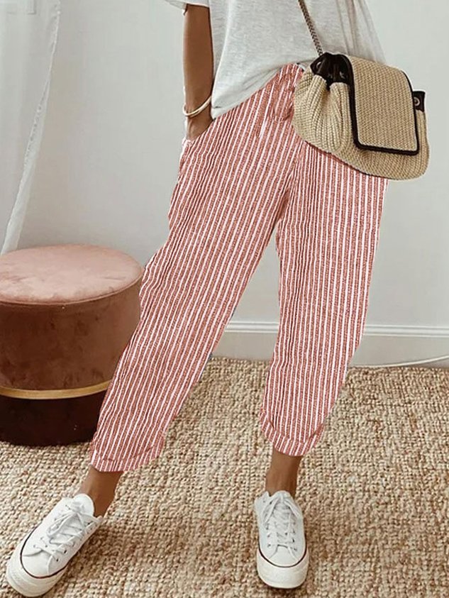 Levoire | Pantalon Élégant Avec Des Poches En Dentelle Rouge (Rayé)
