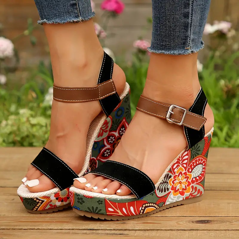 Levoire | Sandales Compensées Avec Motif Floral Pour Femmes Design