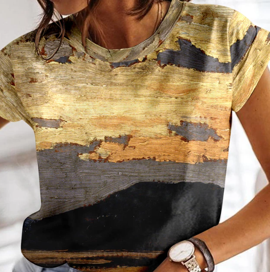 Levoire | T-Shirt D'Été À Carreaux Pour Femmes À Col Rond Multicolore 3