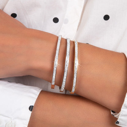 Levoire | Bracelets Trio en Acier Inoxydable plaqué Argent ornés de Cristaux Scintillants - Livraison Offerte
