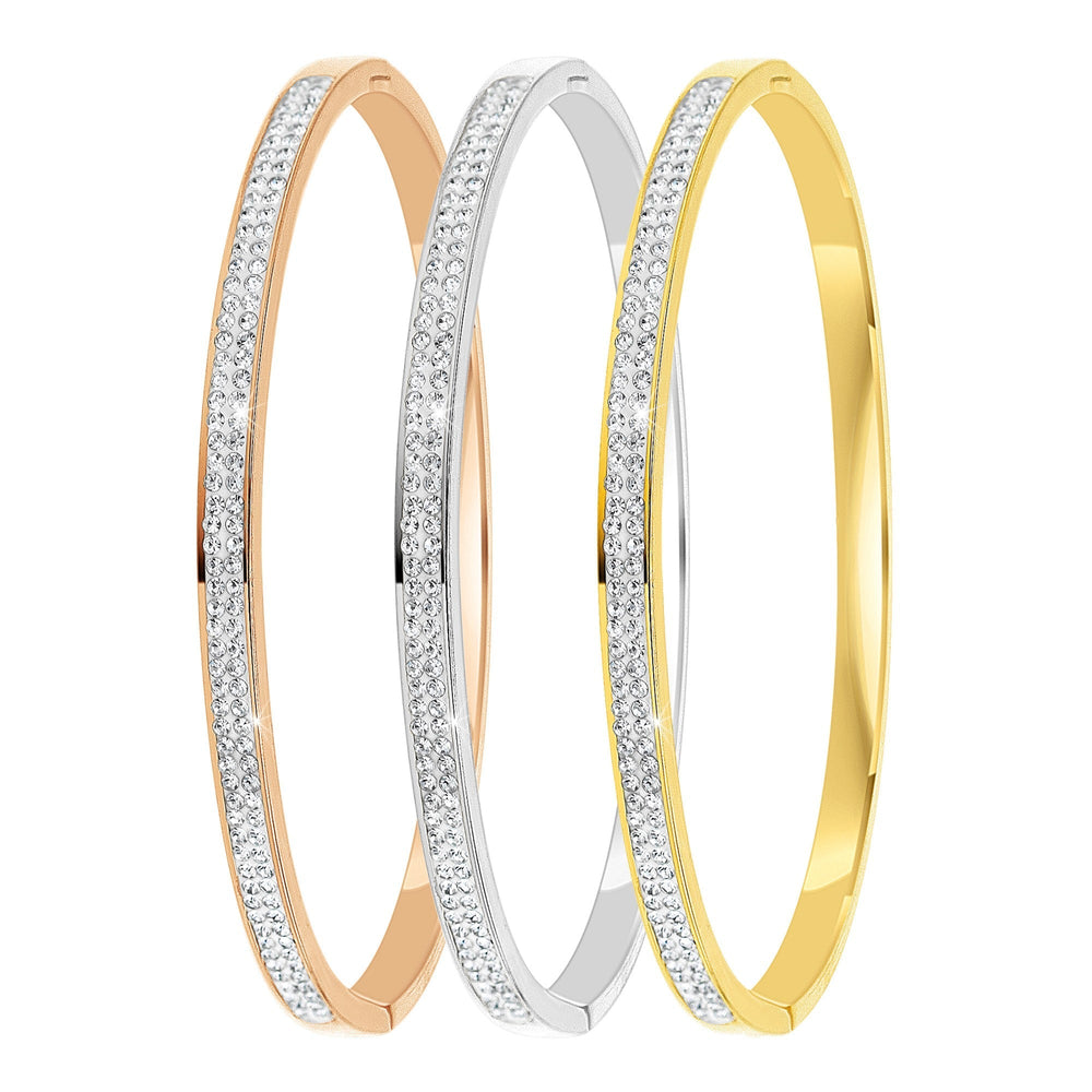 Levoire | Bracelets Trio en Acier Inoxydable plaqué Argent ornés de Cristaux Scintillants - Livraison Offerte