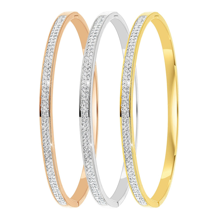 Levoire | Bracelets Trio en Acier Inoxydable plaqué Argent ornés de Cristaux Scintillants - Livraison Offerte