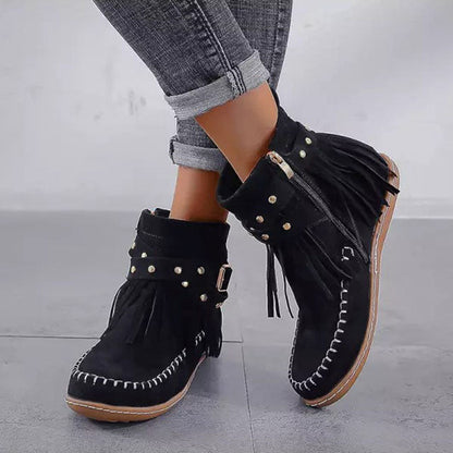 Levoire | Femmes Vintage Bottes Chaudes Avec Franges Noir