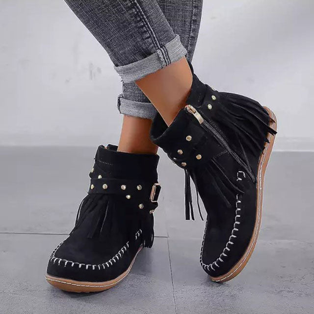 Levoire | Femmes Vintage Bottes Chaudes Avec Franges Noir