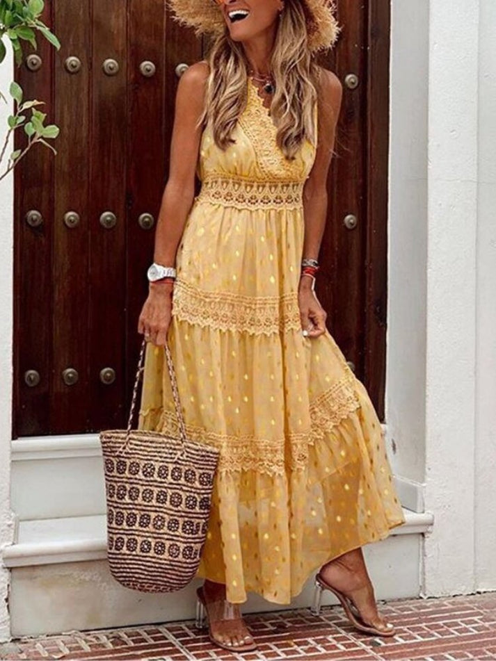 Levoire | Élégante Robe Longue Avec Volants Jaune