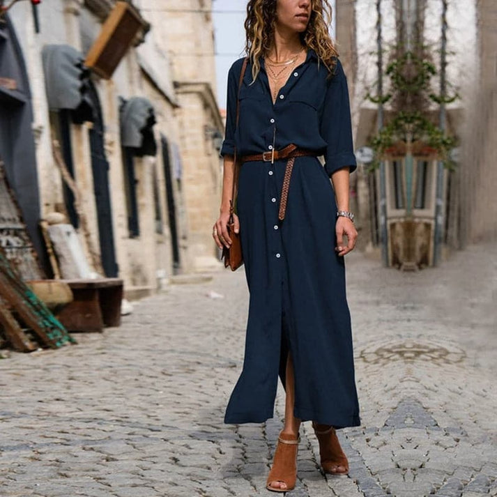Levoire | Élégante Robe D'Été Avec Ceinture Bleu marine