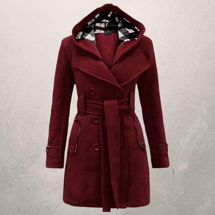 Levoire | Veste À Capuche Ceinturée À Manches Longues Avec Bouton Mörkerouge