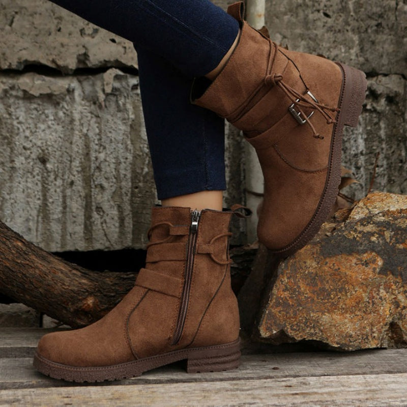 Levoire | Bottes À Talons Hauts Luxueuses Avec Bout Rond Et Boucles Pour Femmes