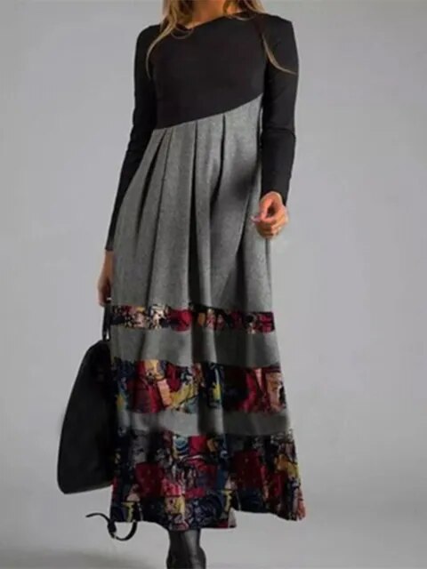 Levoire | Robe Rétro Élégante À Motifs Avec Décolleté En V Gris