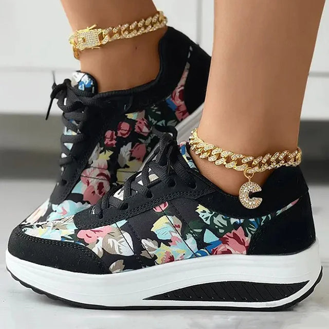 Levoire | Baskets À Plateforme Luxueuses Avec Motifs Floraux Pour Femmes Noir