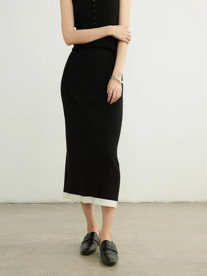 Jupe en Maille Mi-Mollet avec Détail de Bordure Patchwork - draft