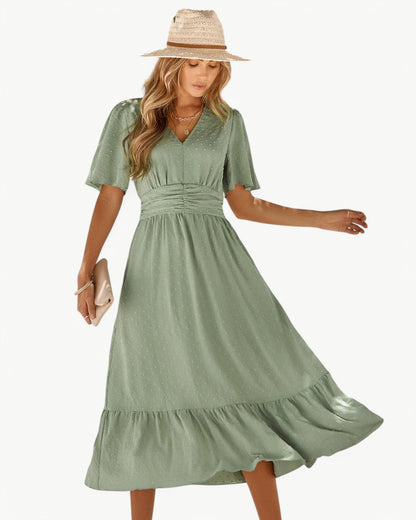 Levoire | Robe Longue À Encolure En V Avec Manches Courtes VERT