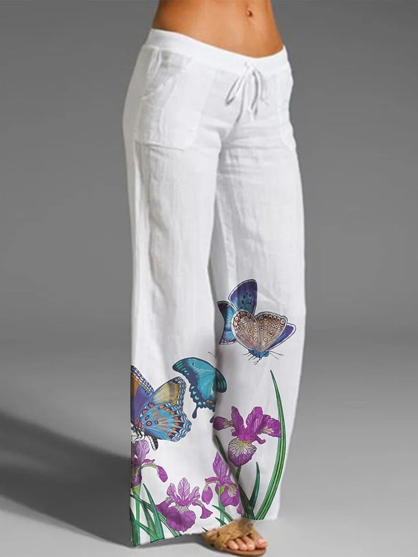 Levoire | Pantalon blanc décontracté imprimé papillon avec poches Blanc