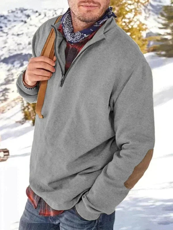 Levoire | Pull Pullover Chaud Pull Avec Patches Et Col En V Fermeture Éclair Gris