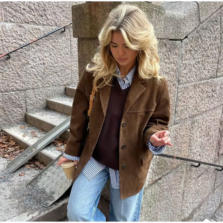 Levoire | Blazer En Cuir Suédé Surdimensionné Intemporel Pour Un Look Élégant Braun