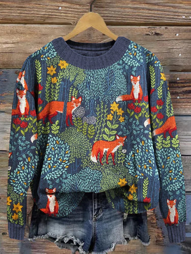 Levoire | Pull Gris Vintage Avec Motif Forestier Unique