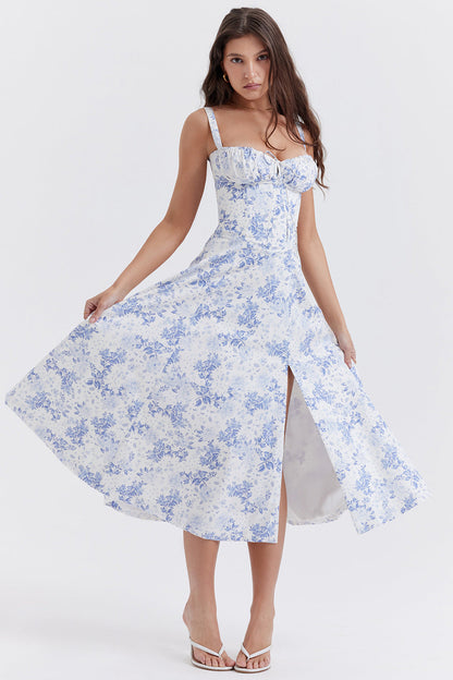 Levoire | Robe à imprimé floral pour femmes, intemporelle et nouvelle Blanc et Bleu