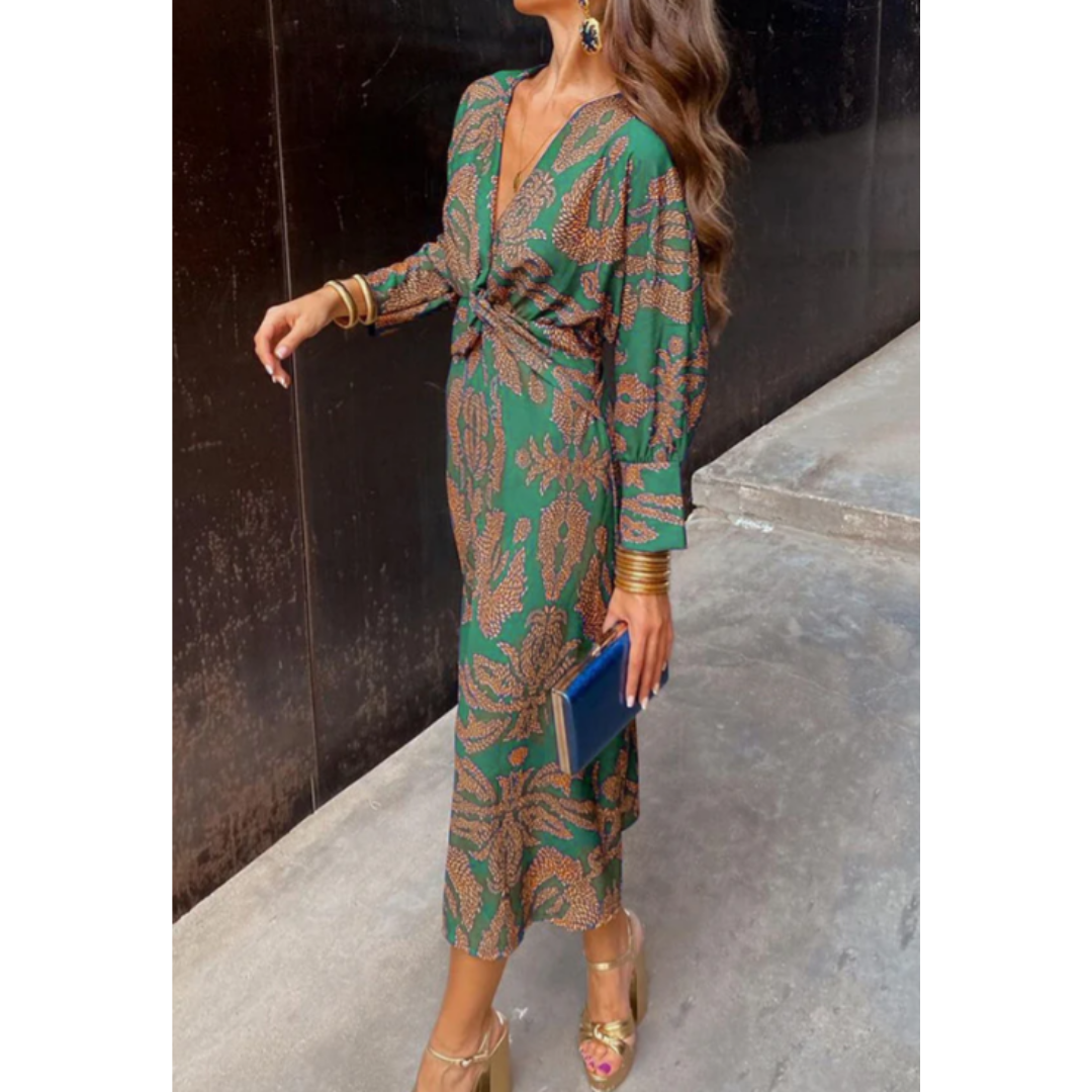 Levoire | Robe maxi élégante avec décolleté en V pour femmes Vert