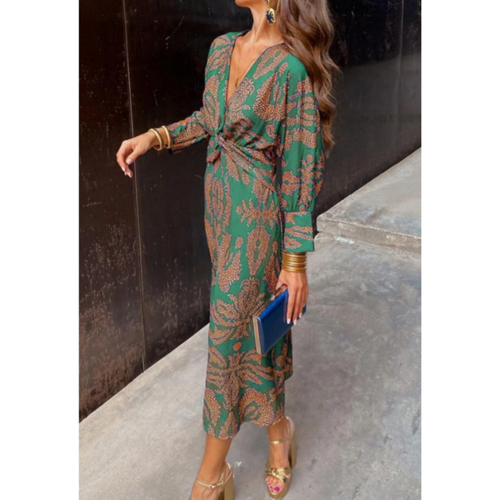 Levoire | Robe maxi élégante avec décolleté en V pour femmes Vert