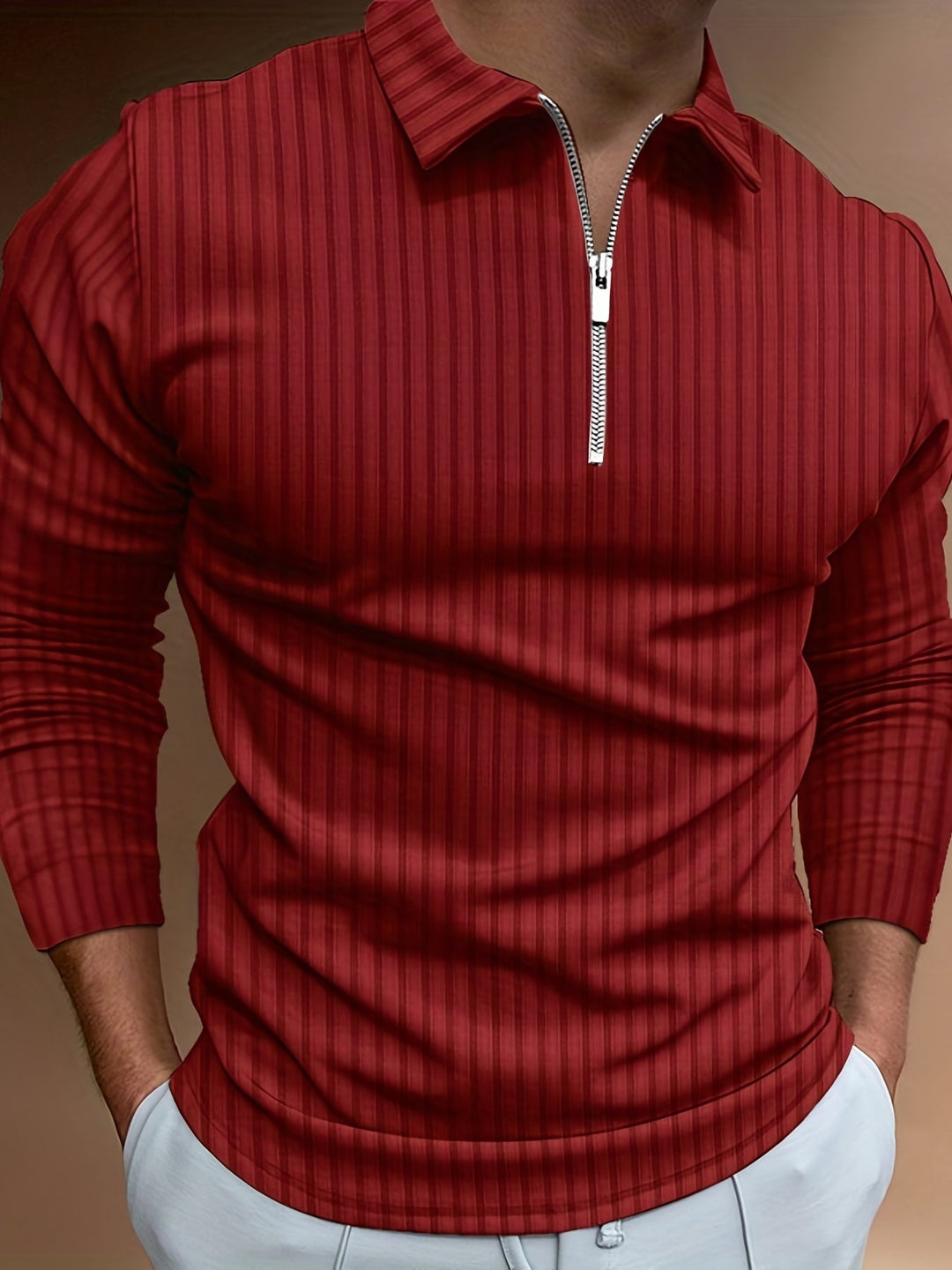 Levoire | Rayures Verticales Chemise Pour Hommes Avec Zip Et Manches Longues