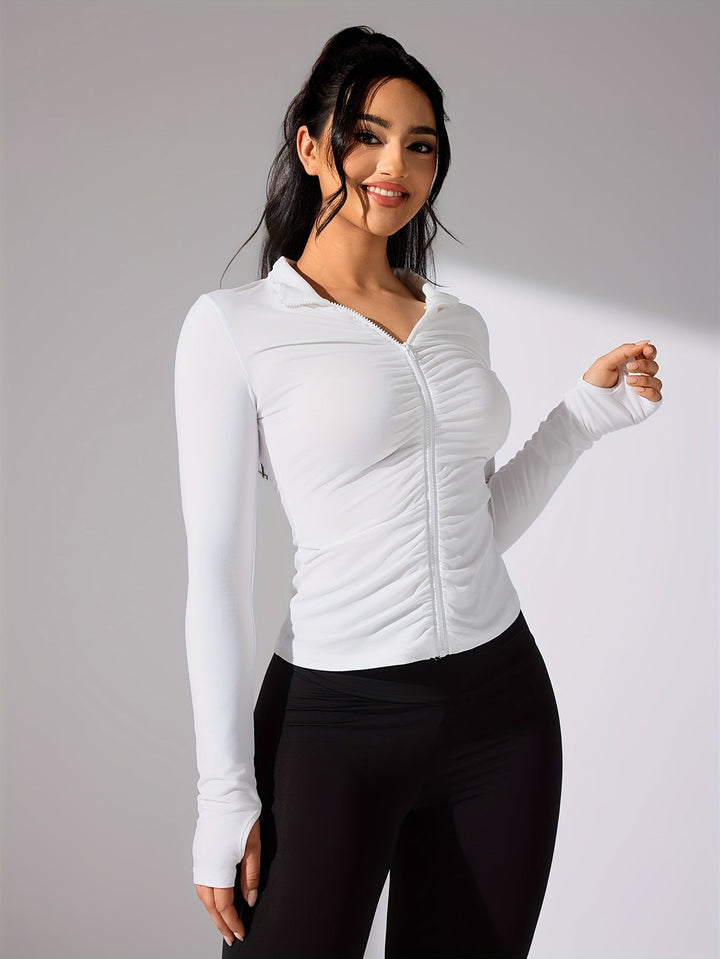 Levoire | Couleur Unique, Veste De Sport Décontractée À Manches Longues Et Fermeture Éclair Sur Toute La Longueur Blanc
