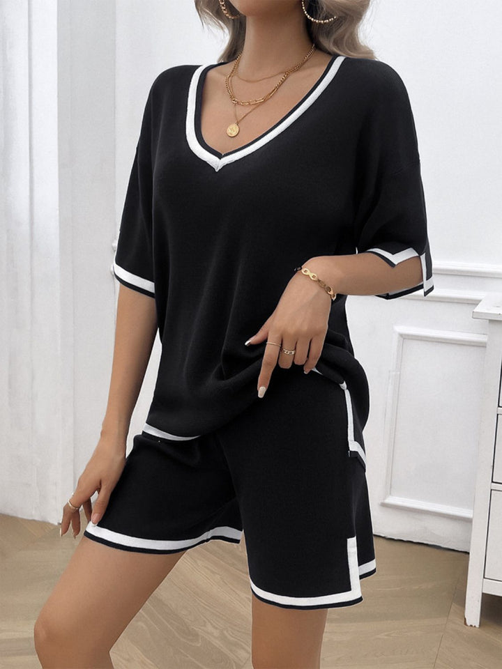 Levoire | Printemps Prêt Contraste V Décolleté Haut Et Short Court Ensemble