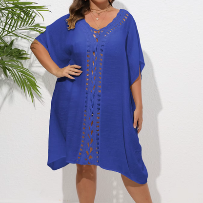 Levoire | Kaftan De Plage Plein D'Air, Avec Bord Tricoté Bleu Une taille