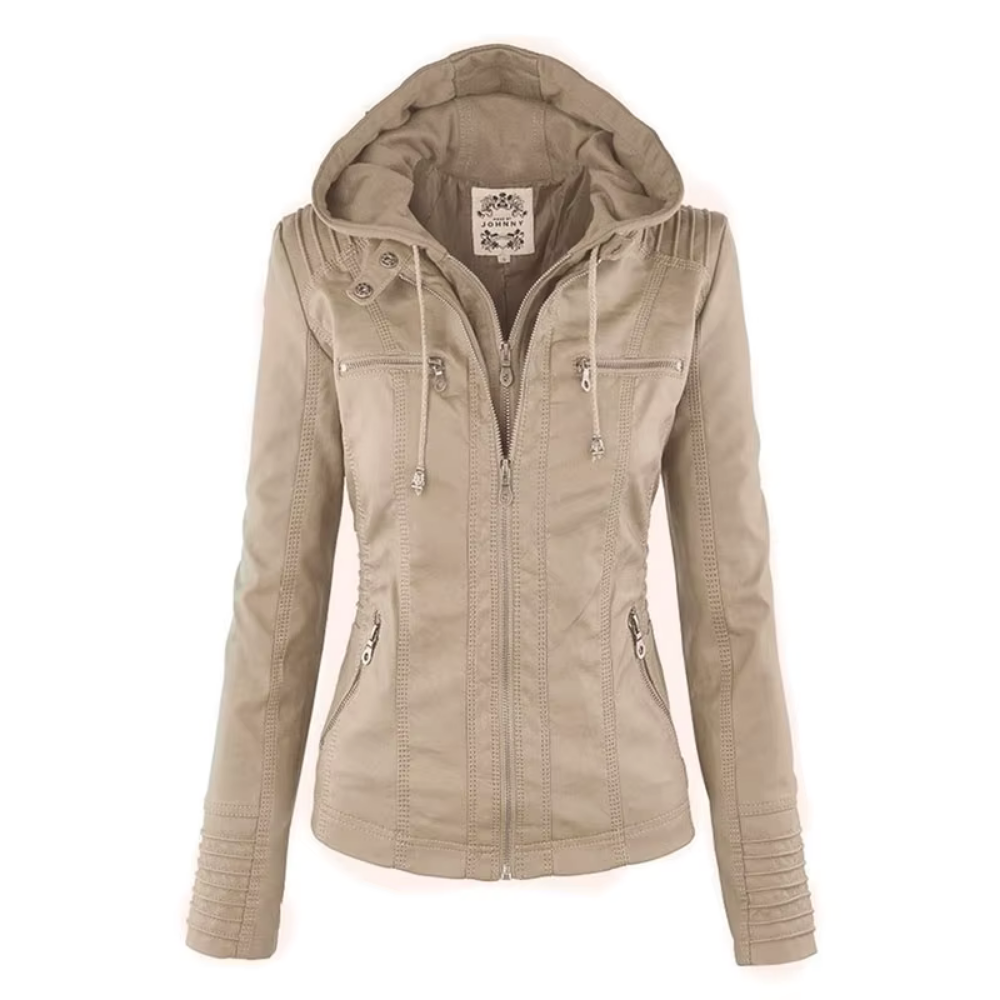 Levoire | Veste En Cuir Avec Capuche Pour Un Look Rock Beige