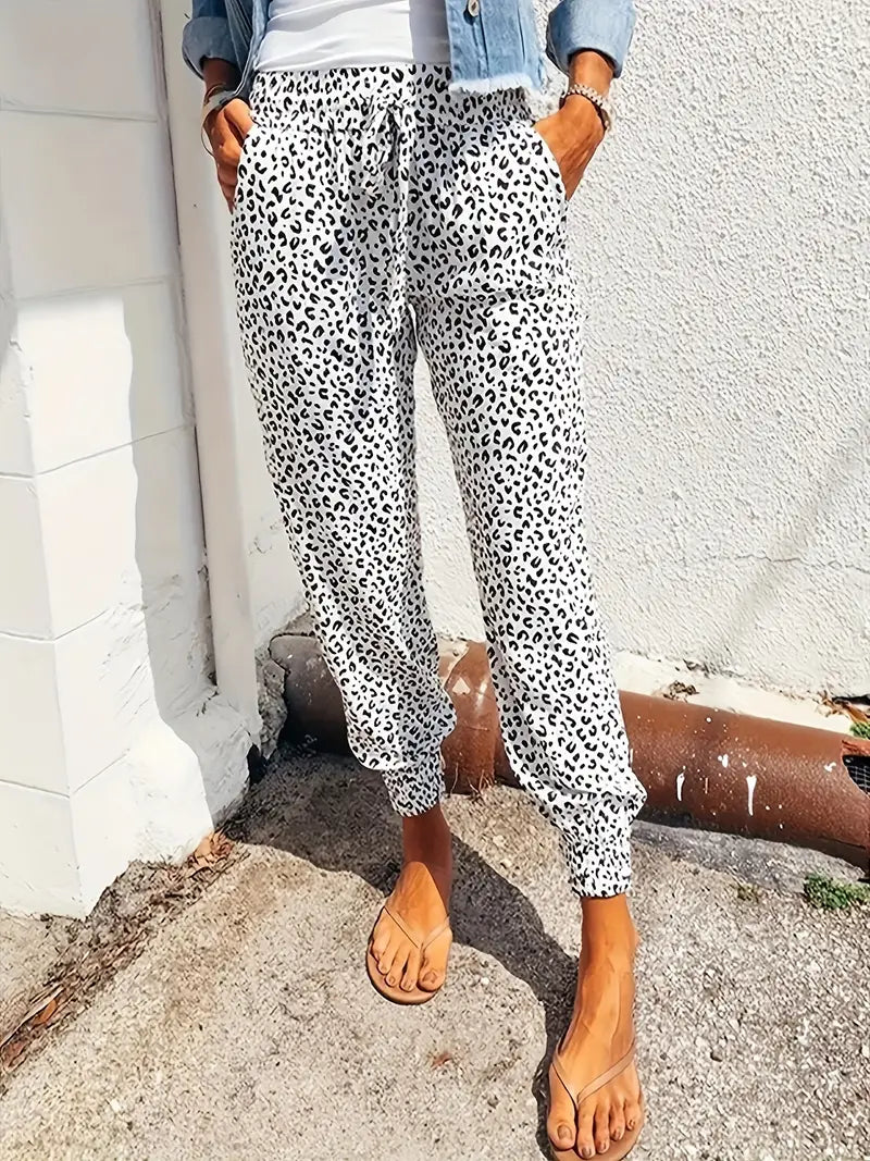 Levoire | Pantalon En Filet Serpent Avec Bas Étroit Et Motif Léopard Blanc