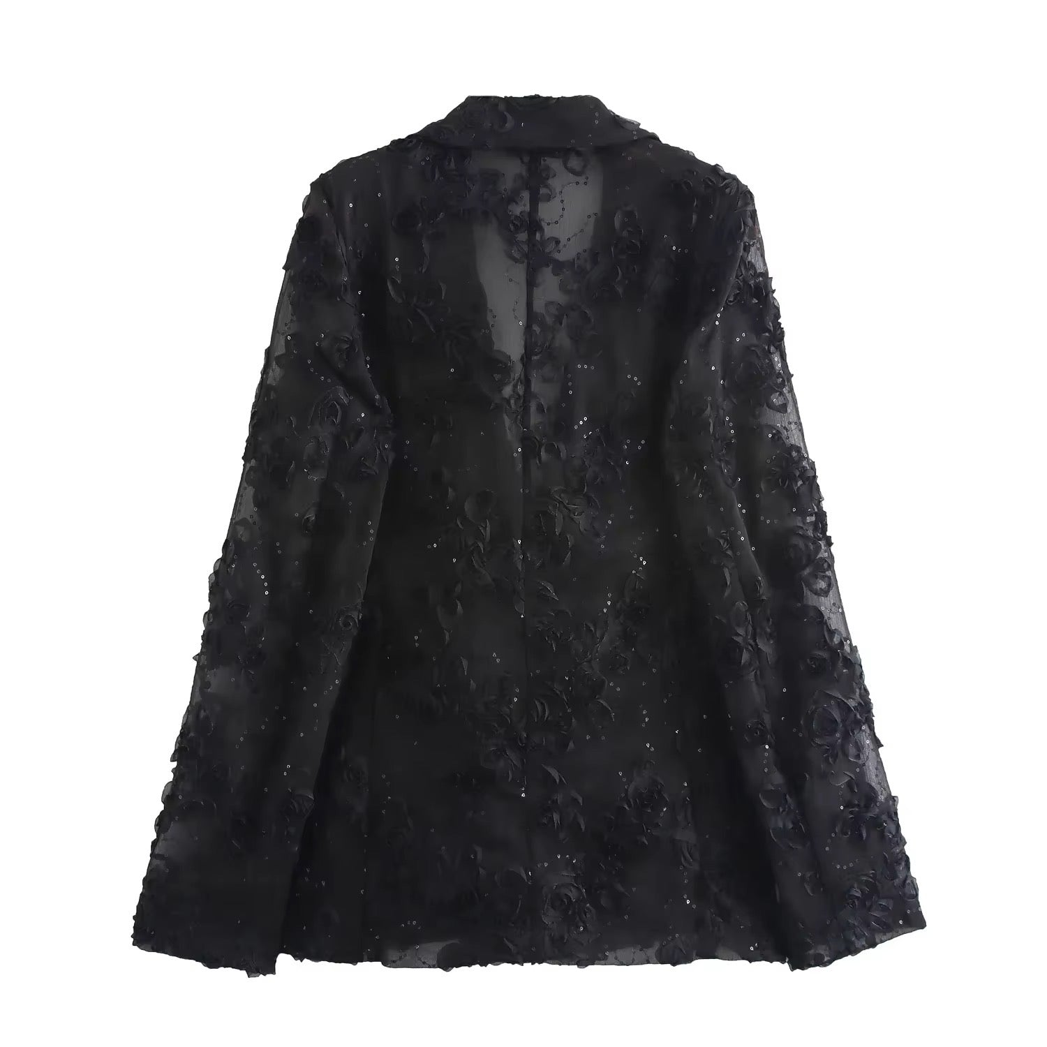 Levoire | Blazer Élégant Noir Avec Broderie De Fleurs 3D